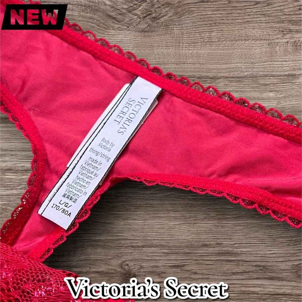 New NWT Victoria’s Secret Lace Thong Panty – Red – Size Large - Picture 3 of 4